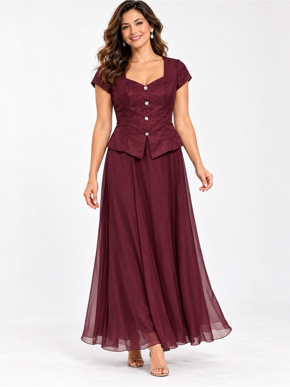 Jordan Burgundy Maxi Skirt with Chiffon Overlay